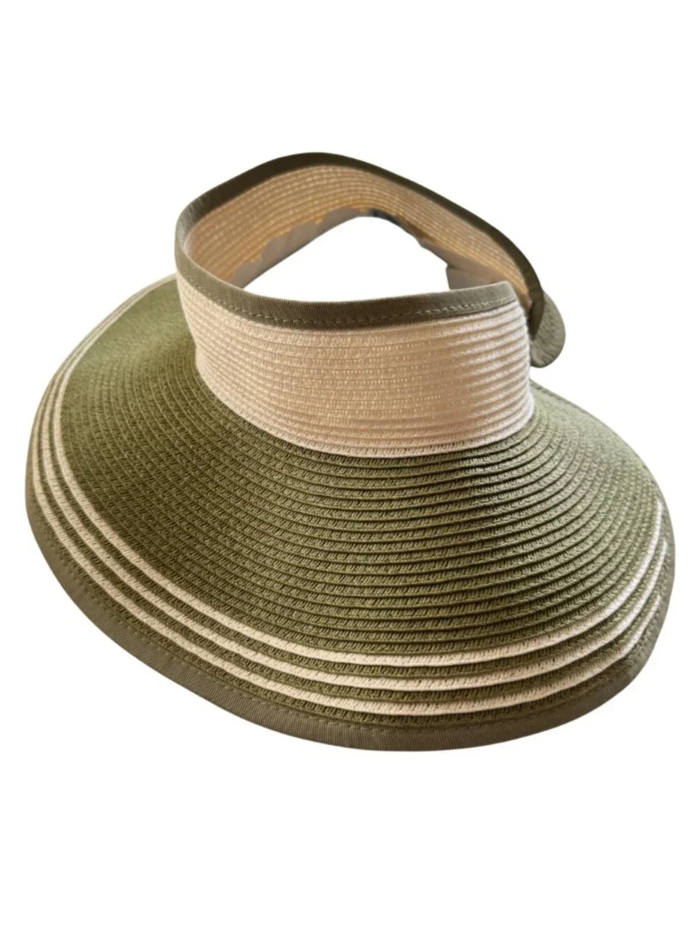 Sun N Sand Womens Straw Wide Visor Green/Beige Adjustable Fit Lightweight Travel - Picture 12 of 16